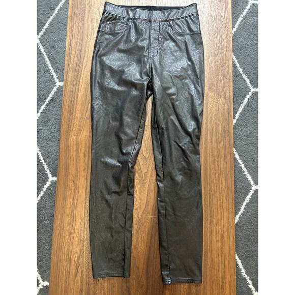Spanx Faux Leather Like Ankle Skinny Pants Size Small Pull On Black *with slit* - Picture 7 of 10
